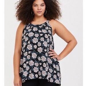 Torrid Plus Size Floral Georgette Hi-Lo Tank Top Roses Size 4X